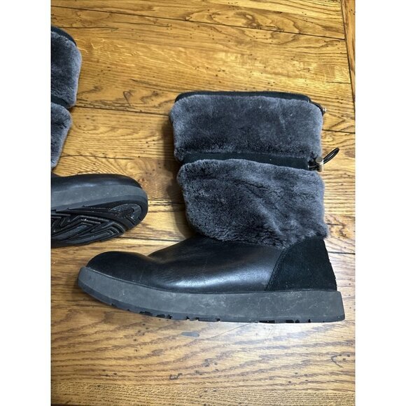 RARE UGG REYKIR BLACK WATERPROOF COLD WEATHER DRAWSTRING FUR WOMEN'S SIZE US9.5 - Picture 2 of 9